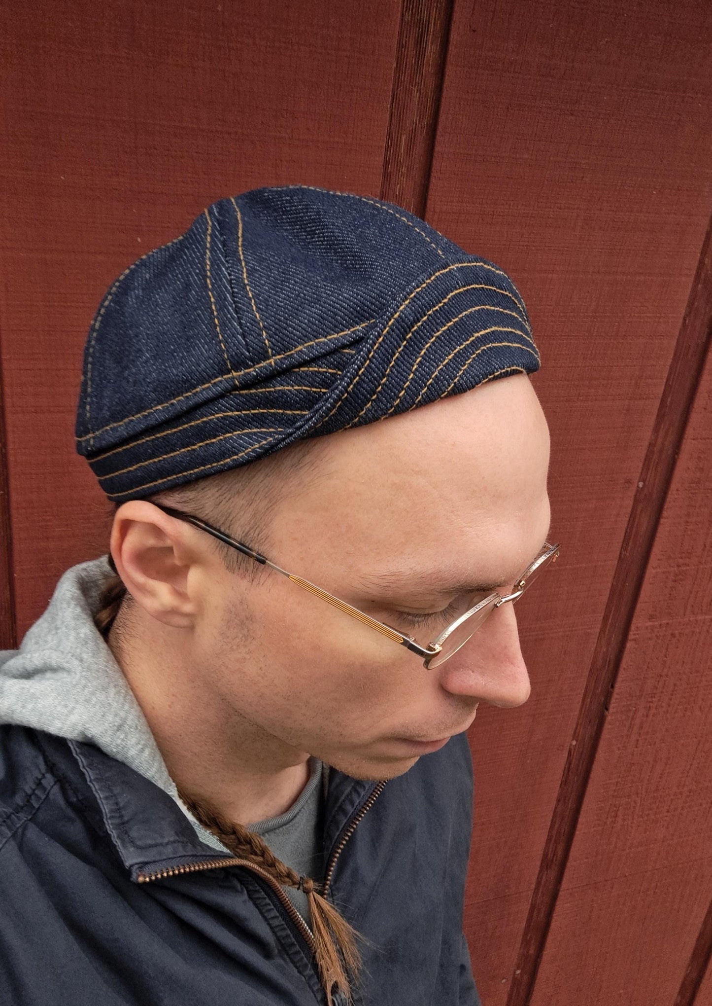 Baird Jeans Denim Hat Welding Cap Blue Raw Denim Fitted Military Mechanic Engineer