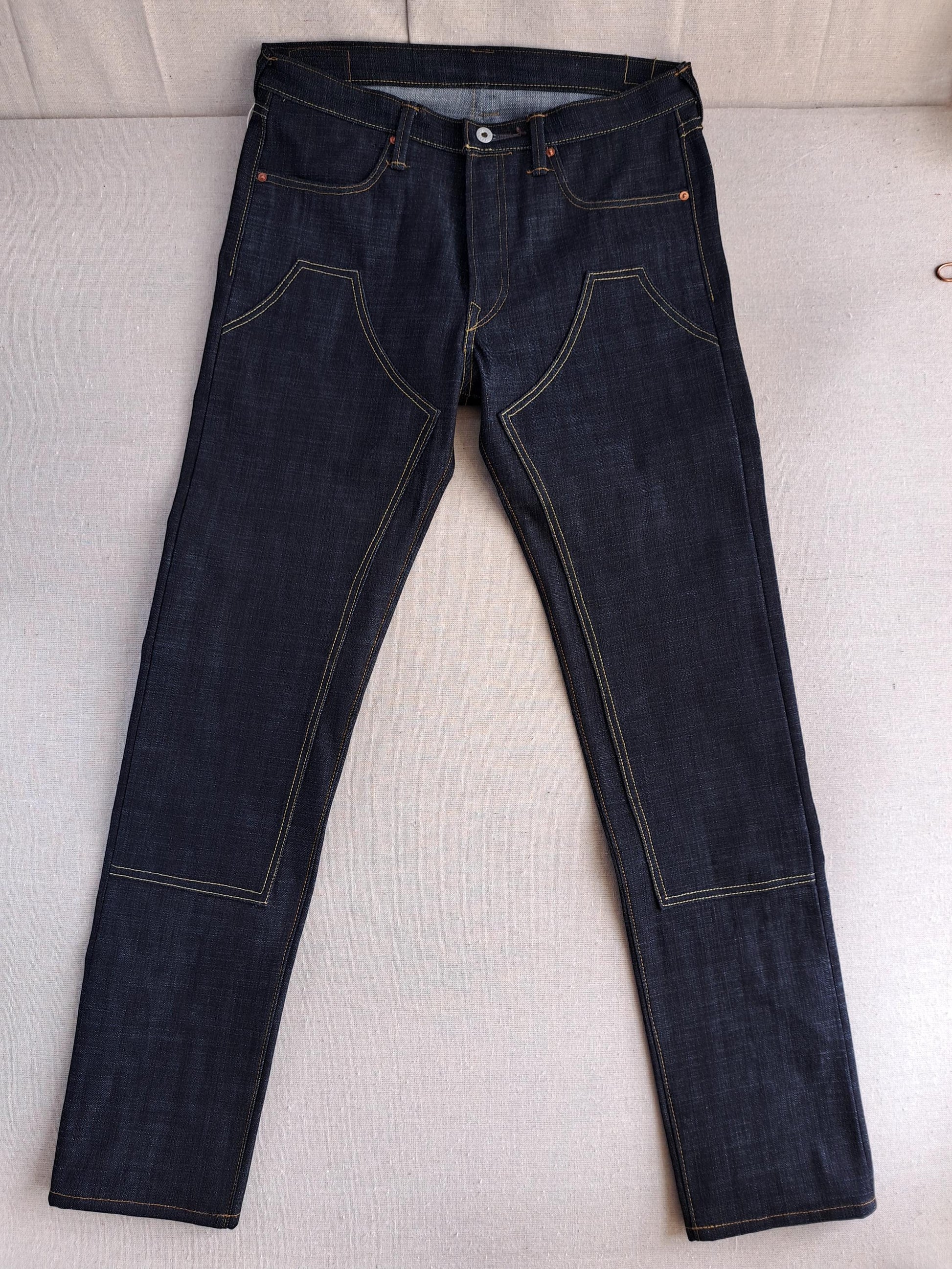 Lot 135E Baird Jeans Mens 33x34 Blue Double Knee Selvedge 14.5oz Raw Heavy Slubby Slim Fit Thai Redline Denim W35"