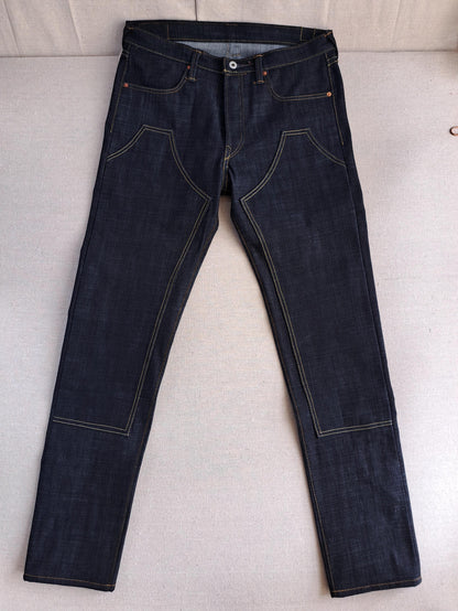Lot 135E Baird Jeans Mens 33x34 Blue Double Knee Selvedge 14.5oz Raw Heavy Slubby Slim Fit Thai Redline Denim W35"