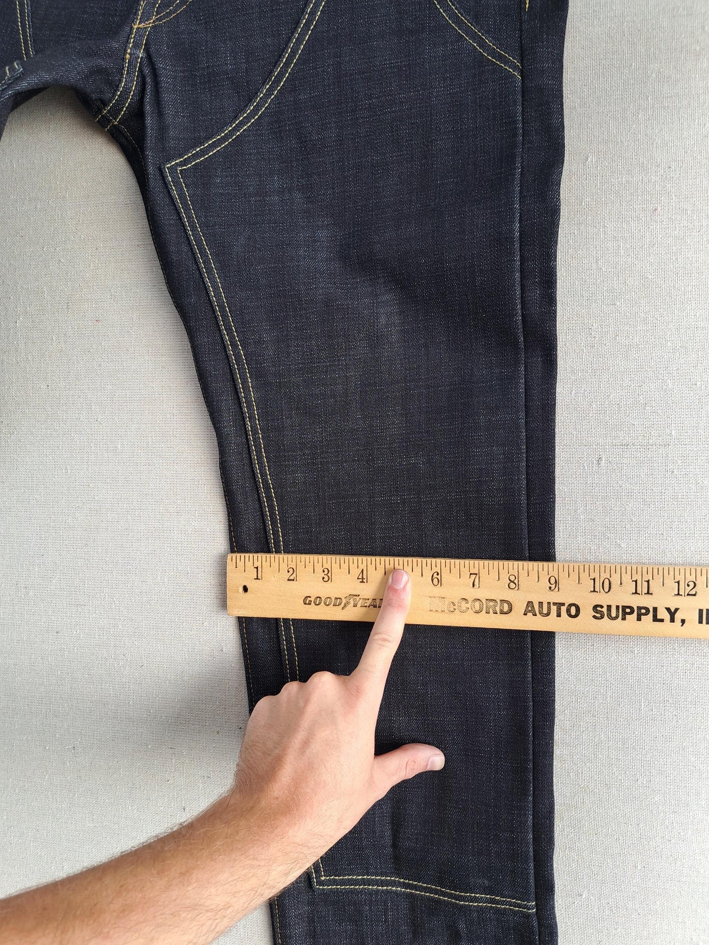 Lot 135E Baird Jeans Mens 33x34 Blue Double Knee Selvedge 14.5oz Raw Heavy Slubby Slim Fit Thai Redline Denim W35"
