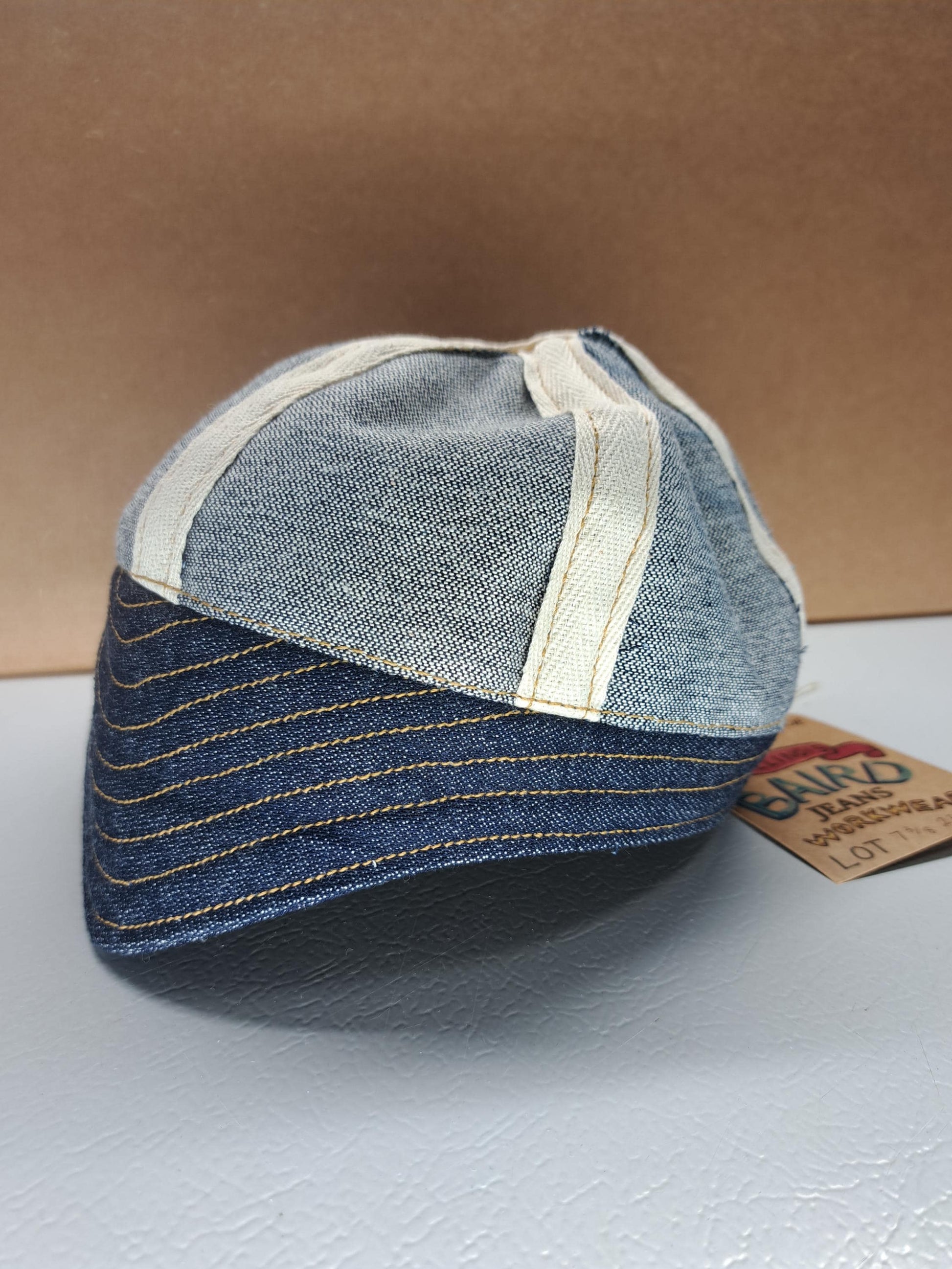 Baird Jeans Inside-Out Denim Hat Welding Cap Blue Raw Denim Fitted Military Mechanic Engineer