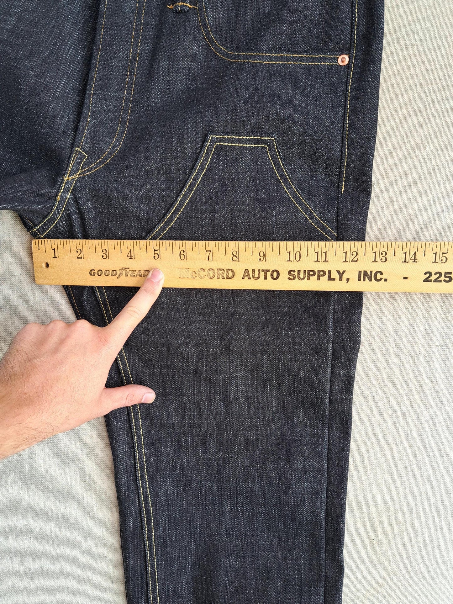 Lot 135E Baird Jeans Mens 33x34 Blue Double Knee Selvedge 14.5oz Raw Heavy Slubby Slim Fit Thai Redline Denim W35"