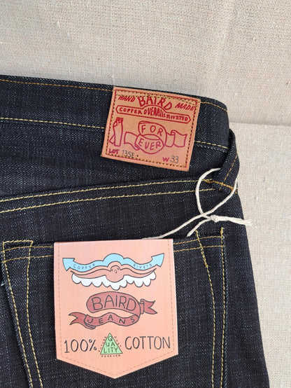 Lot 135E Baird Jeans Mens 33x34 Blue Double Knee Selvedge 14.5oz Raw Heavy Slubby Slim Fit Thai Redline Denim W35"