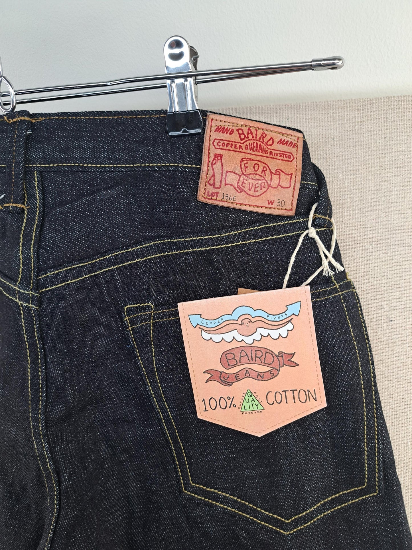 Lot 136E Baird Jeans Mens 30x31 Blue Double Knee Selvedge 14.5oz Raw Heavy Slubby Slim Fit Thai Redline Denim W31"