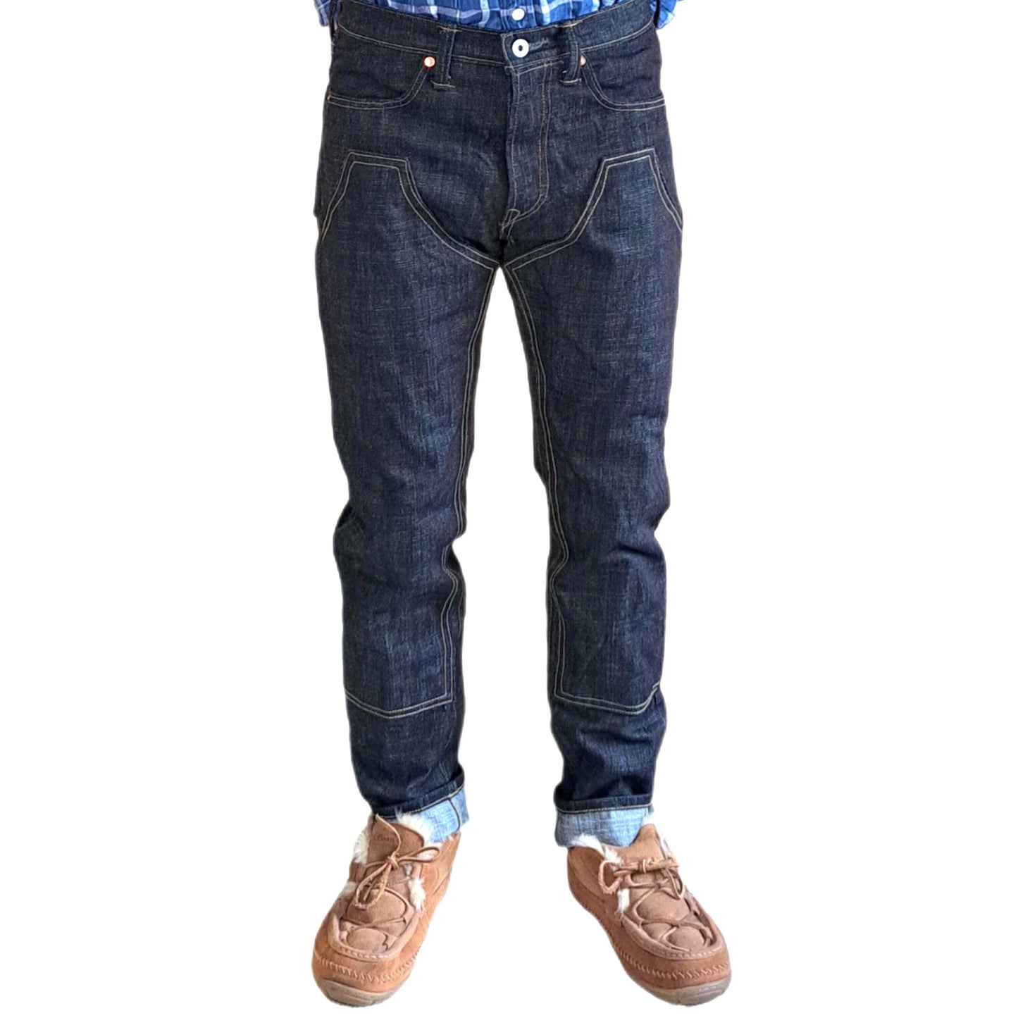 Lot E • Custom Order Baird Jeans Mens Selvedge 14.5oz Raw Heavyweight Slubby Thai Redline Denim Double Knee/Classic Made in Illinois, USA