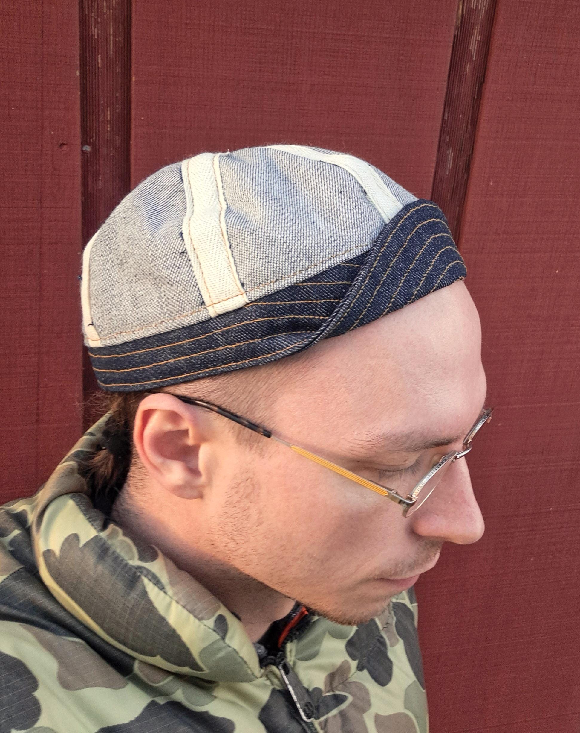 Baird Jeans Inside-Out Denim Hat Welding Cap Blue Raw Denim Fitted Military Mechanic Engineer